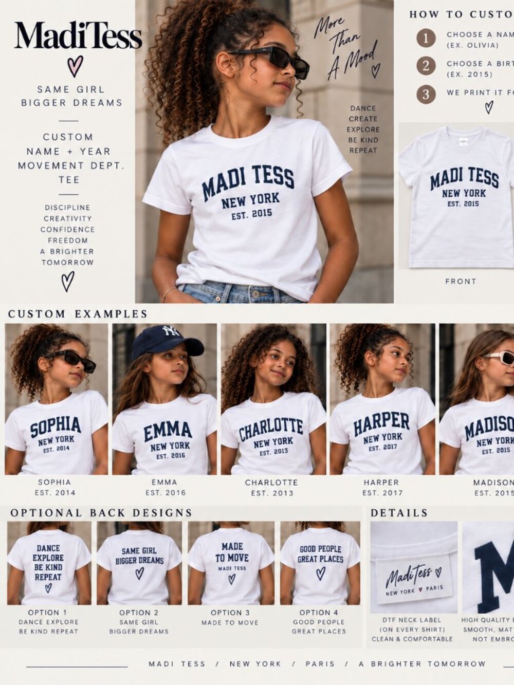 Custom Personalized Girls Name & Birth Year T-Shirt | Made to Order